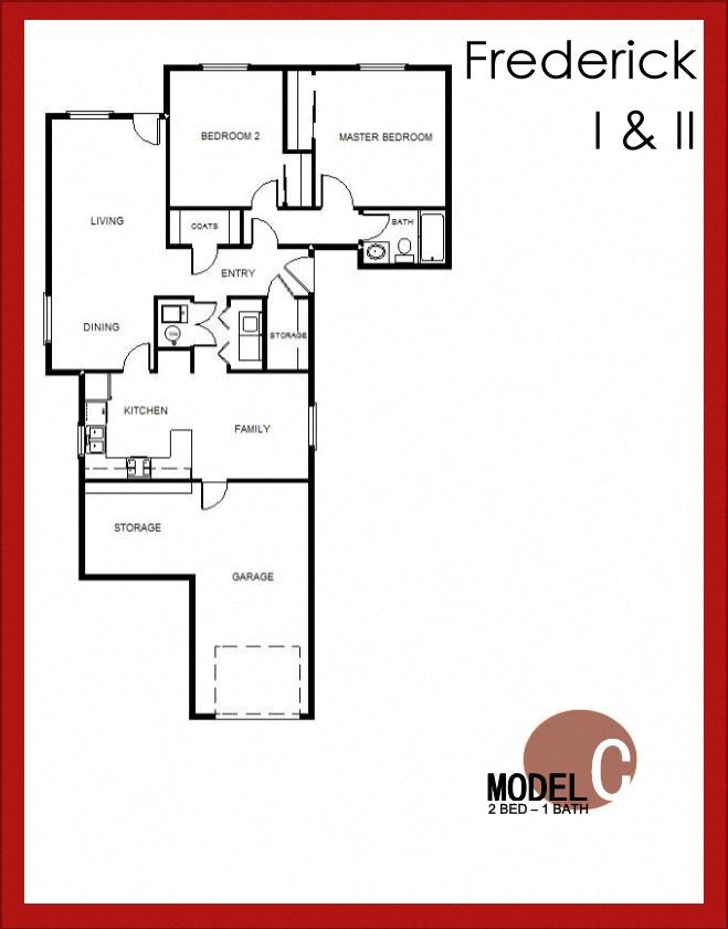 Floor plan for 2 beds, 1 bath, 1200 sqft